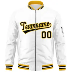 White Black-Gold Varsity Full-Zip Letterman Bomber Jacket 3