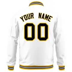 White Black-Gold Varsity Full-Zip Letterman Bomber Jacket 4
