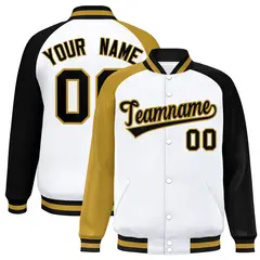 White Black-Gold Varsity Raglan Letterman Bomber Jacket 1