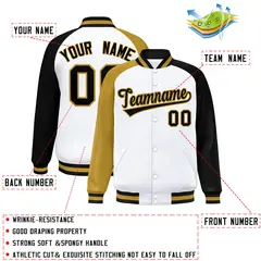 White Black-Gold Varsity Raglan Letterman Bomber Jacket 2