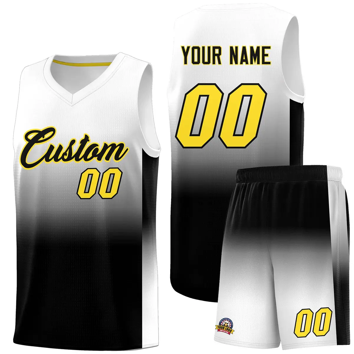 White Black Gradient Basketball Jersey
