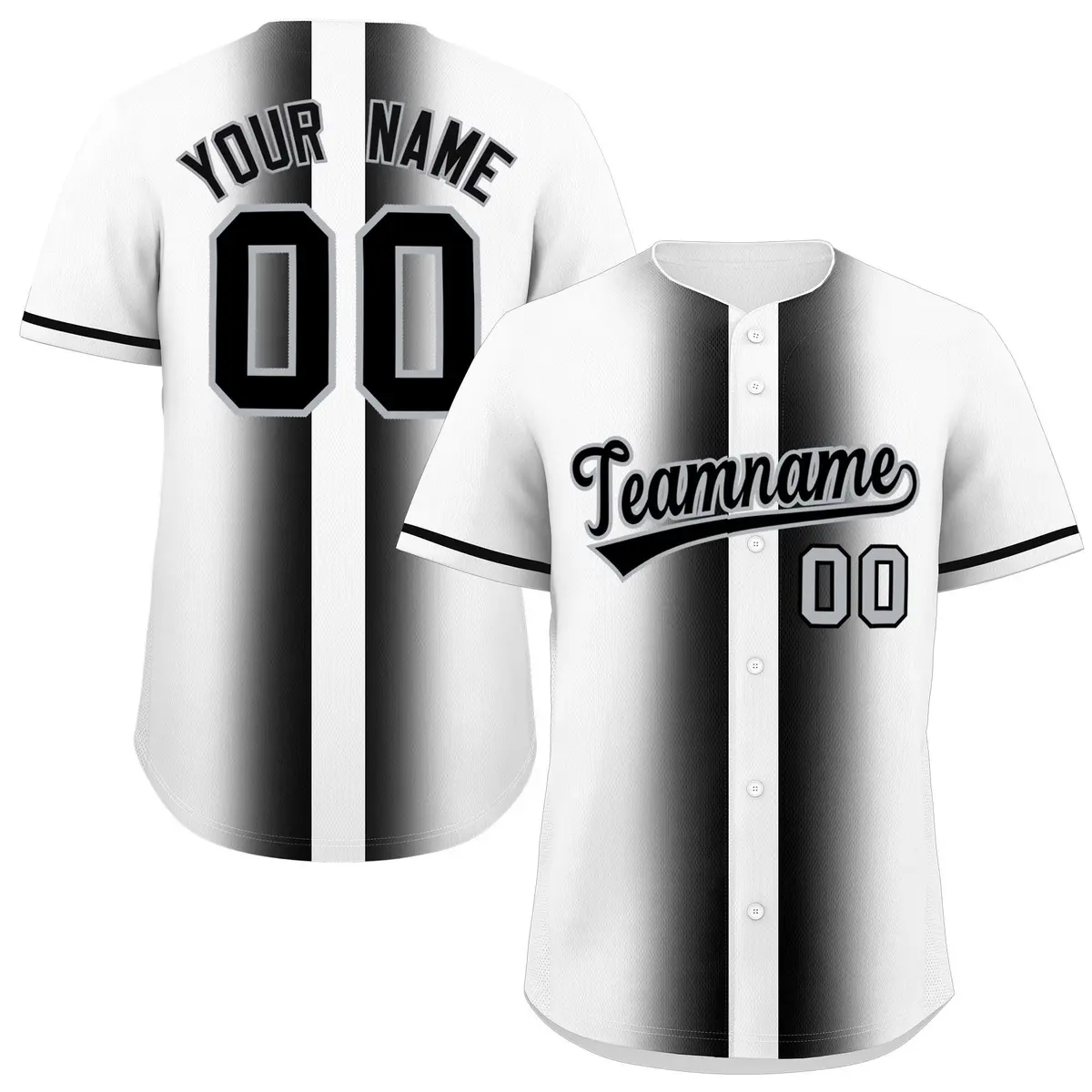 White Black Gradient Lapel Fashion Authentic Baseball Jersey