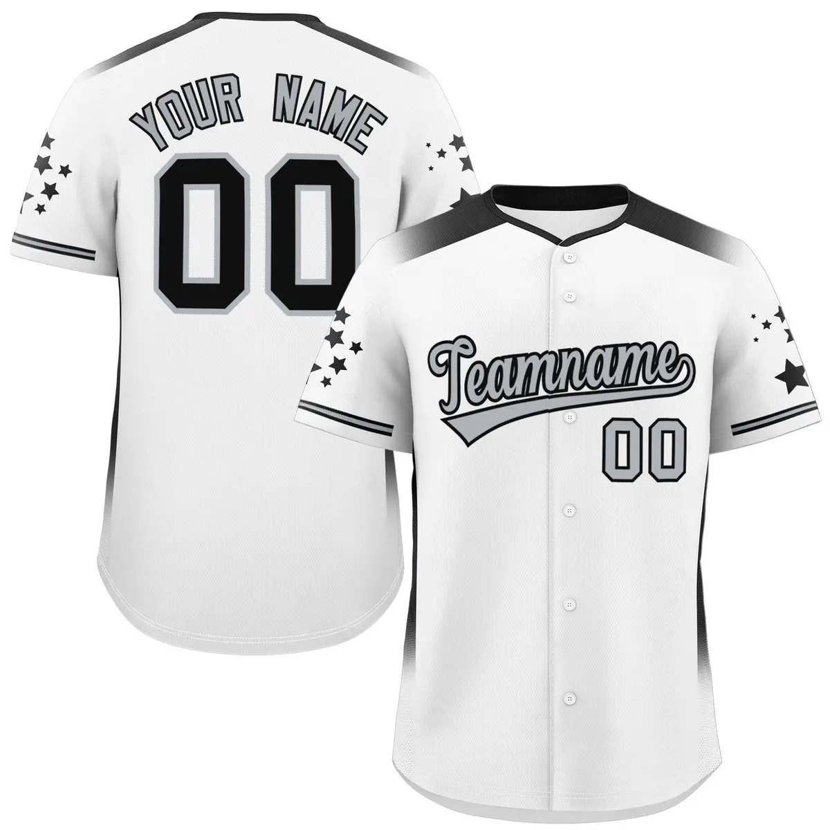 White Black Gradient Side Star Pattern Baseball Jersey