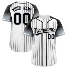 White Black Gradient Stripe Fashion Sleeves Baseball Jersey