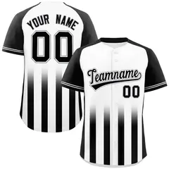 White Black Gradient Thick Stripe Raglan Baseball Jersey