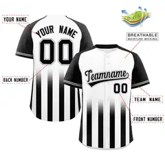 White Black Gradient Thick Stripe Raglan Baseball Jersey 2