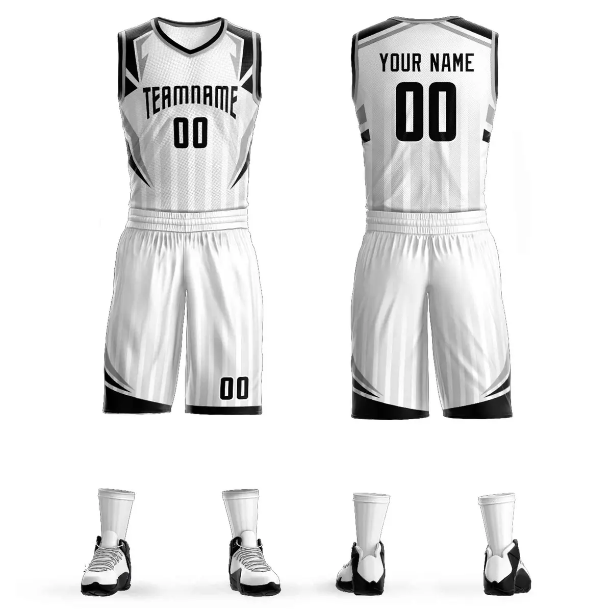White Black Graffiti Angular Element Basketball Jersey