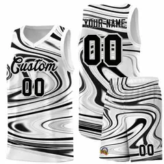 White Black Graffiti Fluids Style Basketball Jersey Sets