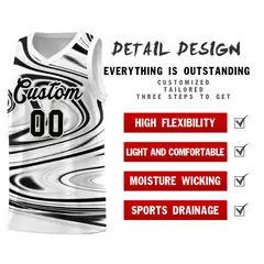 White Black Graffiti Fluids Style Basketball Jersey Sets 2