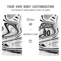 White Black Graffiti Fluids Style Basketball Jersey Sets 3