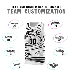 White Black Graffiti Fluids Style Basketball Jersey Sets 4