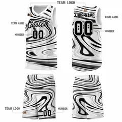 White Black Graffiti Fluids Style Basketball Jersey Sets 5