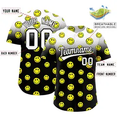 White Black Graffiti Gradient Smile Baseball Jersey 2