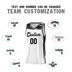 White Black Graffiti Pattern Basketball Jersey 3