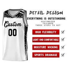 White Black Graffiti Pattern Basketball Jersey 4