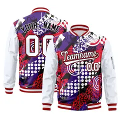 White Black Graffiti Pattern Full-Zip Varsity Letterman Bomber Jacket