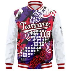 White Black Graffiti Pattern Full-Zip Varsity Letterman Bomber Jacket 3