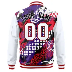 White Black Graffiti Pattern Full-Zip Varsity Letterman Bomber Jacket 4
