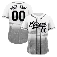 White Black-Gray Chicago City Skyline Baseball Jersey 1