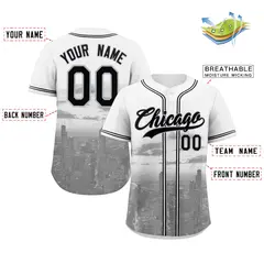 White Black-Gray Chicago City Skyline Baseball Jersey 2