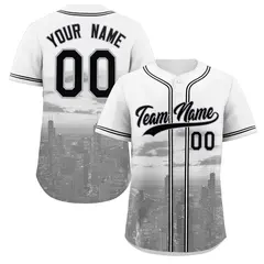 White Black-Gray Chicago City Skyline Baseball Jersey 1