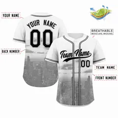 White Black-Gray Chicago City Skyline Baseball Jersey 2