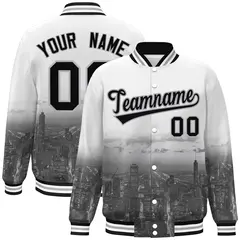 White Black-Gray Chicago City Skyline Varsity Full-Snap Track Jacket