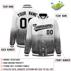White Black-Gray Chicago City Skyline Varsity Full-Snap Track Jacket 2