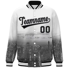 White Black-Gray Chicago City Skyline Varsity Full-Snap Track Jacket 3