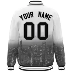 White Black-Gray Chicago City Skyline Varsity Full-Snap Track Jacket 4