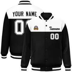 White Black-Gray Color Block Lettermen Baseball Jacket 1