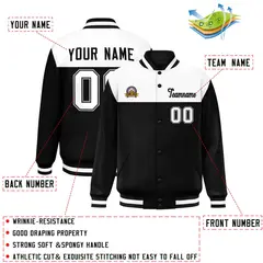 White Black-Gray Color Block Lettermen Baseball Jacket 2