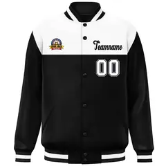White Black-Gray Color Block Lettermen Baseball Jacket 3
