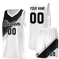 White Black Gray Diagonal Stripes Color Block Basketball Jersey