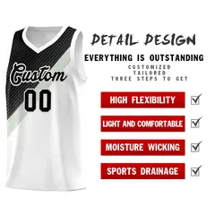 White Black Gray Diagonal Stripes Color Block Basketball Jersey 2