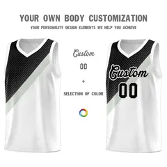 White Black Gray Diagonal Stripes Color Block Basketball Jersey 3