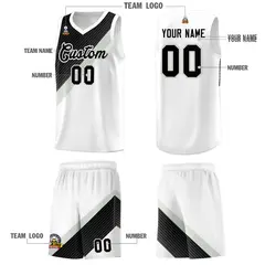 White Black Gray Diagonal Stripes Color Block Basketball Jersey 5