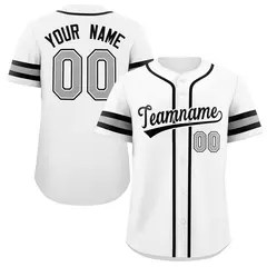White Black-Gray Full-Button Classic Baseball Jersey 1