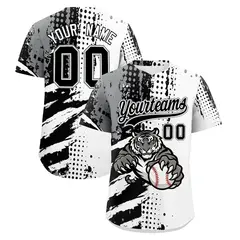 White Black Gray Full-Snap Tiger Graffiti Baseball Jersey