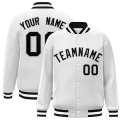 White Black-Gray Full-Snap Varsity Letterman Jacket