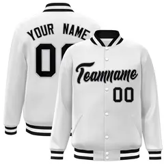 White Black-Gray Full-Snap Varsity Letterman Jacket 1