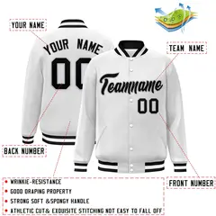 White Black-Gray Full-Snap Varsity Letterman Jacket 2
