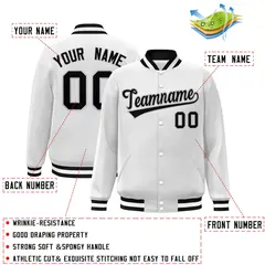 White Black-Gray Full-Snap Varsity Letterman Jacket 2