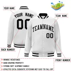 White Black-Gray Full-Snap Varsity Letterman Jacket 2