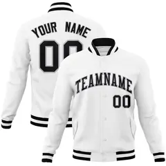 White Black-Gray Full-Snap Varsity Letterman Jacket