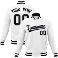 White Black-Gray Full-Snap Varsity Letterman Jacket
