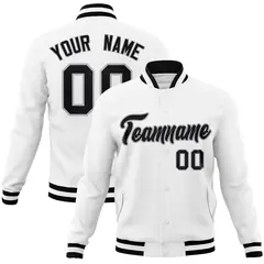 White Black-Gray Full-Snap Varsity Letterman Jacket