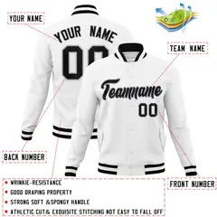White Black-Gray Full-Snap Varsity Letterman Jacket 4