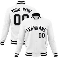 White Black-Gray Full-Snap Varsity Letterman Jacket 1