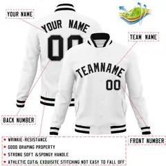 White Black-Gray Full-Snap Varsity Letterman Jacket 4